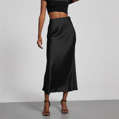 Saia de Cetim Elegante Temperamento Feminino Textura Sedosa Saia Emagrecimento