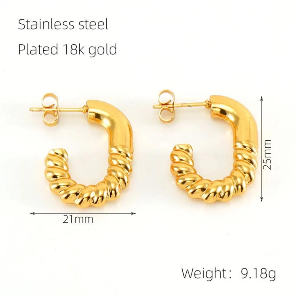 Women's Textured Stainless Steel Hoop Earrings Light Luxury High-End Non-Fading Vacuum Plated Jewelry Accessory