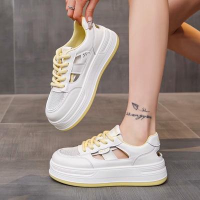 Stepping On Shit Feeling Leather Little White Shoes Women's 2025 New Summer Hollow Mesh Breathable Thick Sole Not Stuffy Feet Board Shoes Women