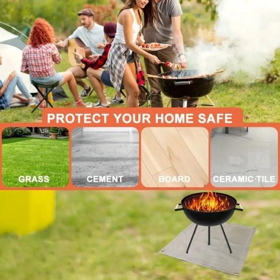Outdoor Fiberglass Fireproof Mat, Foldable Heat-Resistant Flame Retardant Pad, Outdoor Grill BBQ Firepit Fireplace Blanket