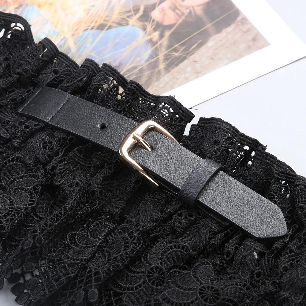 Solid Color Lace Cummerbunds Elastic Wide Waistband Vintage Corset Belt  Dress