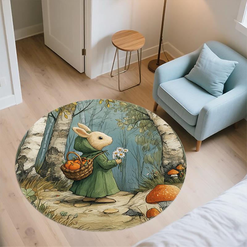 Leaf Rabbit,Round Area Rug,Carpet Rug for Living Room Bedroom Sofa Playroom Decor,Non-slip Floor Mat