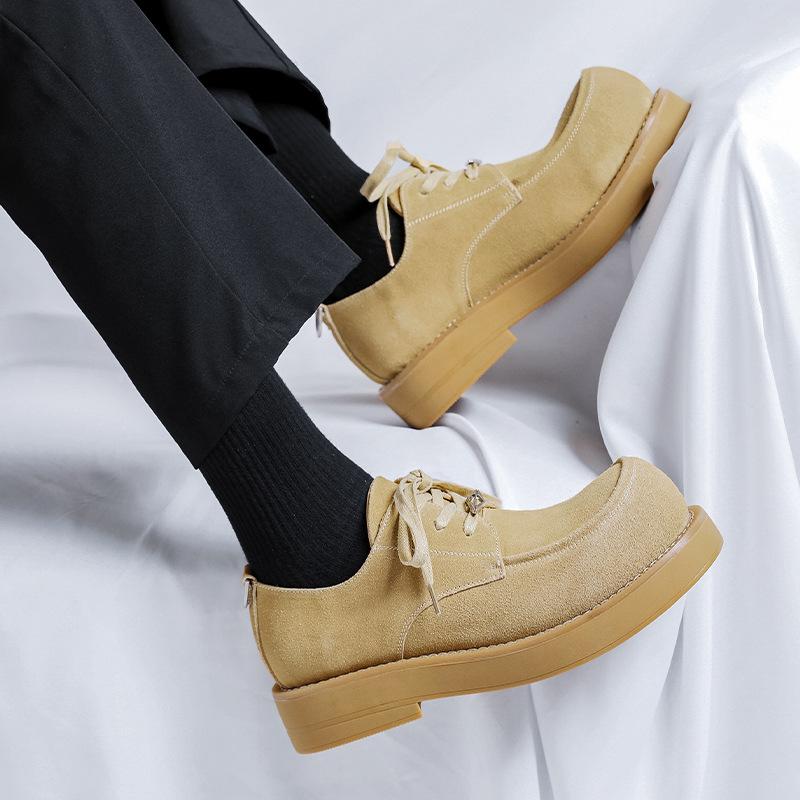 Leder-Schuhe mit großem Kopf Herren Anti-Velours Low-Top Rhabarber-Stiefel mit dicker Sohle, erhöhend, Britischer Stil, High-End Derby-Schuhe 24331-R