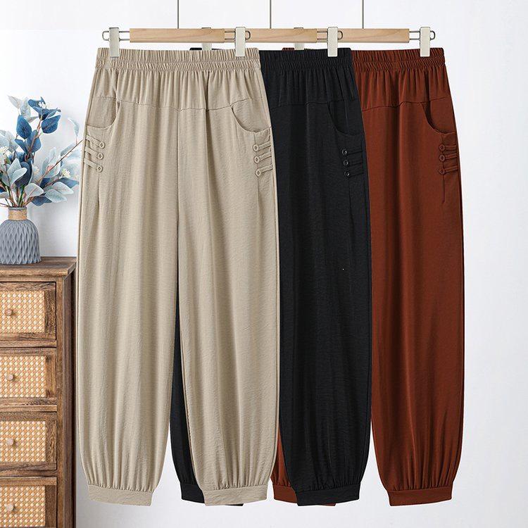 

Summer Ice Silk High-Waist Loose Pants for Middle-aged and Elderly Women 5XL