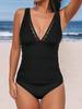 2026 Schwarzer Spitzen-Tankini: Europäischer & Amerikanischer Stil, Sexy Einfarbiger Zweiteiliger Badeanzug für Damen