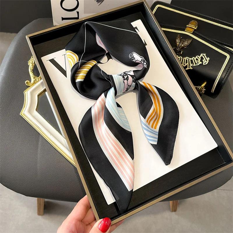 Luxury Silk Shawl Square Scarf Women Horse Satin Hijab Fashion Wraps Neckerchief Female Hair Bands Ribbon Headband Bandana 70CM