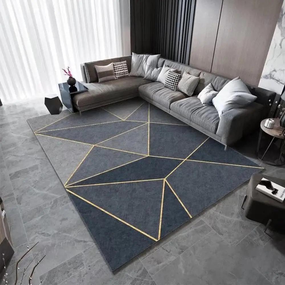 Modern Geometric Area Rug Black Gray and Gold Non-Slip Washable Carpet for Living Room, Bedroom, Home Decor