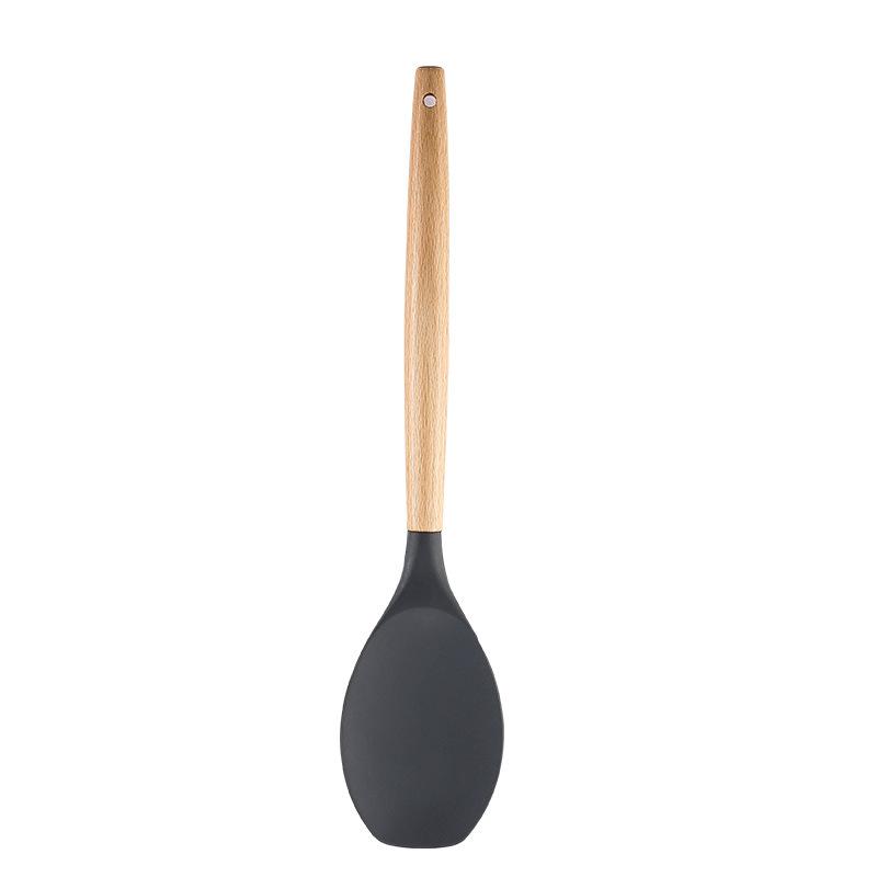 1Pcs Silicone Wood Handle Gray Spatula, Soup Spoon, Spatula, Spaghetti Noodle, Kitchen Cooking Tools, Kitchen Utensils Tableware