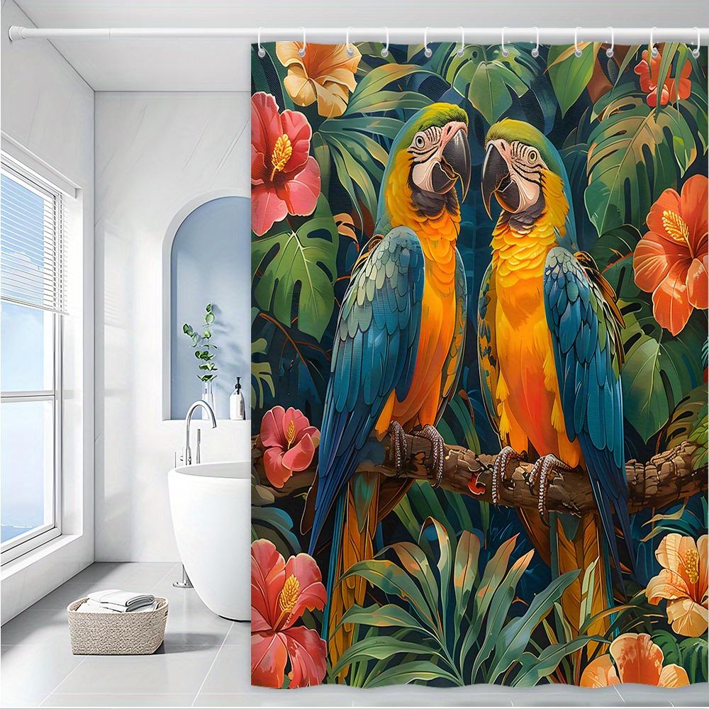 Vibrant Tropical Parrot Bath Curtain - Colorful Birds & Exotic Flowers, Waterproof Home Decor Adds Jungle Charm to Your Bathroom