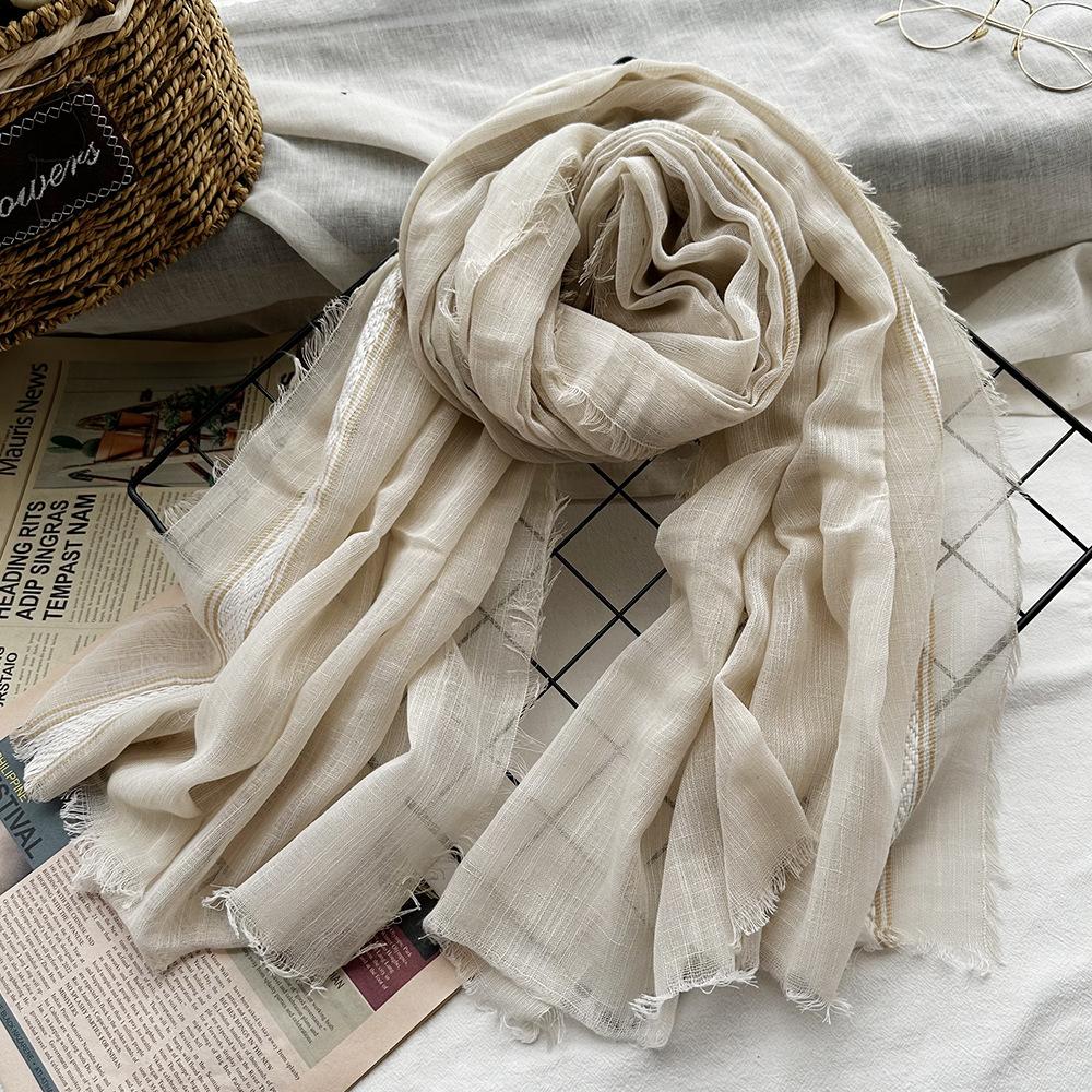 New Cotton-blend Scarf for Summer Scarf Jacquard Lace Short Beard Long Scarf Sun Shawl