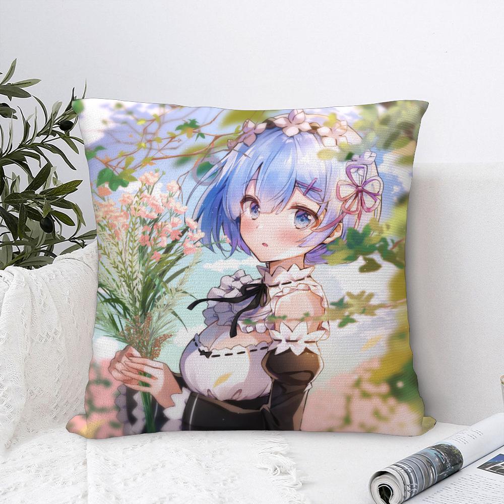 Re zero R-Rem Pillow Case Sofa Decorative Home Double-sided Print Plush Square Throw Pillow Covers Cushion Decor Cover
