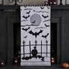 Halloween Party Table Set Door Curtain, Lace Spider Web Fireplace Cover, Scary Skeleton Witch Shrink-resistant Fabric Bat Print Window Drapes for Home
