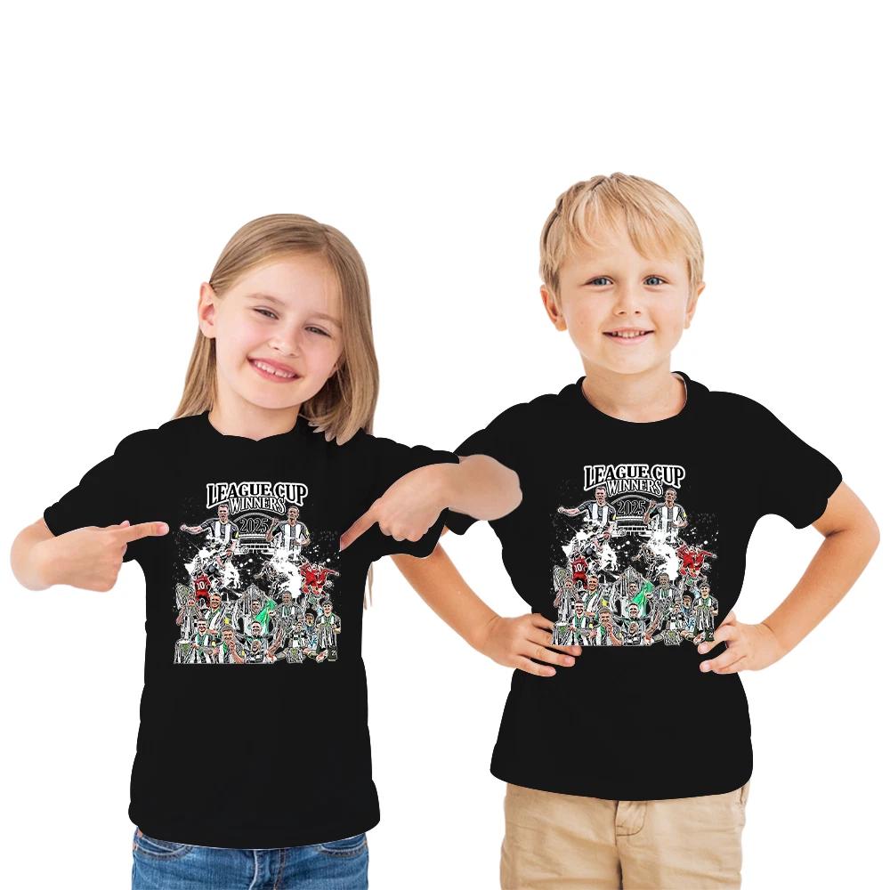 Newcastle League Cup Winners 2025 Kids Black T-Shirt Design 2 Tee 3-13 Years XL