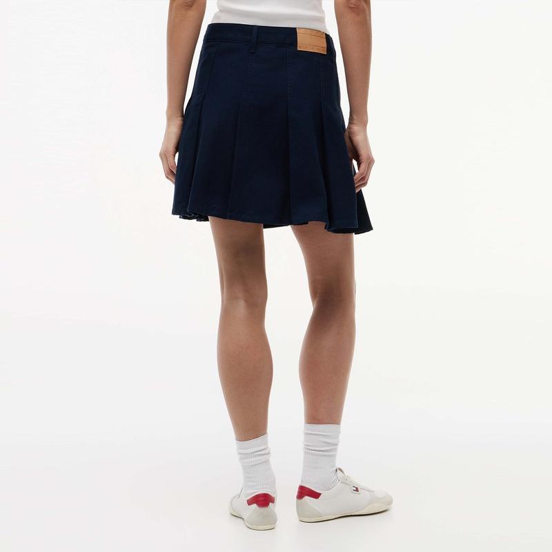 Tommy Hilfiger Cotton Micro-Fleece Trendy College Style High-Waisted A-Line Pleated Denim Skirt Women skirts DW0DW23149