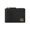GG Marmont Logo Dourado Zíper Porta-Cartões de Couro Carteiras Masculinas Preto 657589-DJ20T-1000
