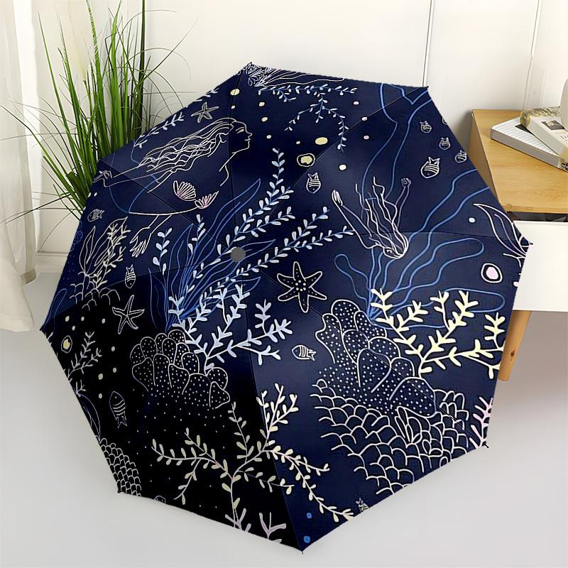 1pc Mermaid Underwater Fantasy Scene Umbrella with Plastic Handle,Compact & Stylish,Cartoon Pattern,Outdoor UmbrellaPT289