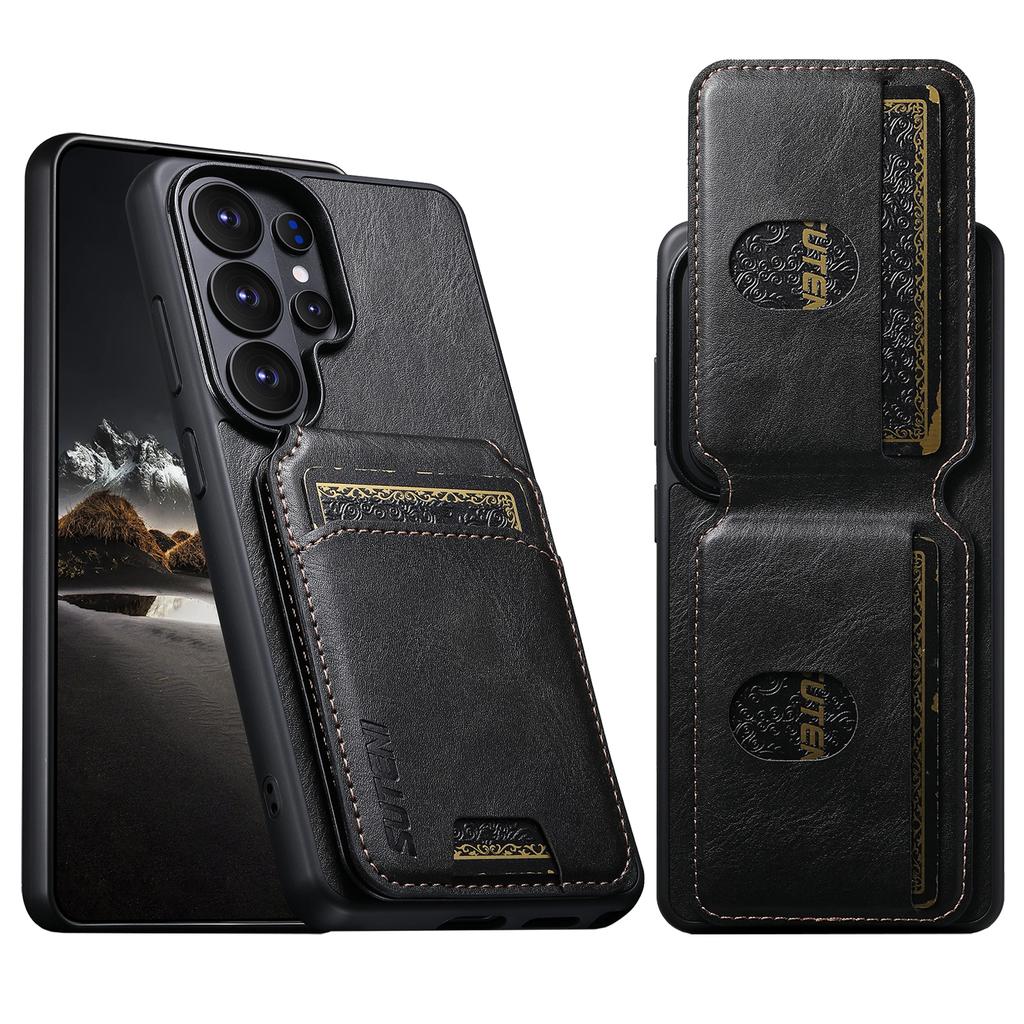 Luxury Magnetic Leather Wallet Vertical Cards Solt Phone Case for Samsung Galaxy S26 Ultra S25 Plus S24 S23 Kickstand Bag Cover