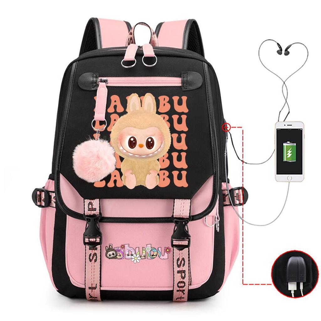 Cute LABUBU cartoon printed backpack for junior high school students with large capacity ins wind school bag