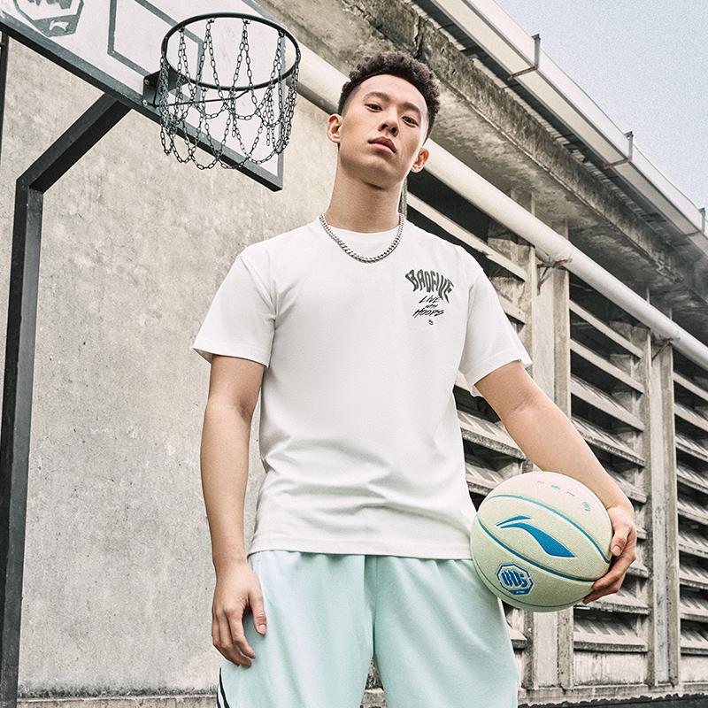 Li-Ning Badfive Letter Print Moisture-Wicking Short Sleeve Drop Shoulder T-Shirt Men Tops Milk-White AHSU423-1