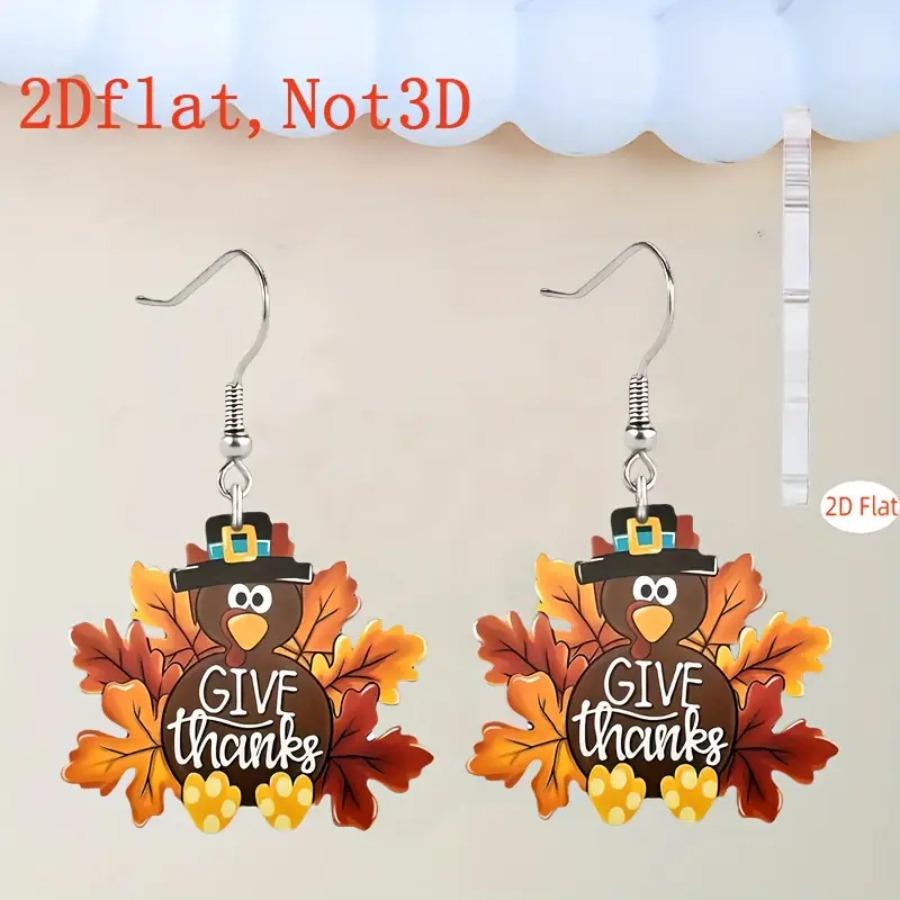 Cross-border new turkey earrings flat acrylic Thanksgiving party autumn maple leaf cartoon animal turkey earrings