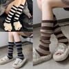 Contrast Color Striped Leg Warmers for Women Girls Ribbed Knitted Boot Covers Over Calf Socks for Dance Parties Hosiery