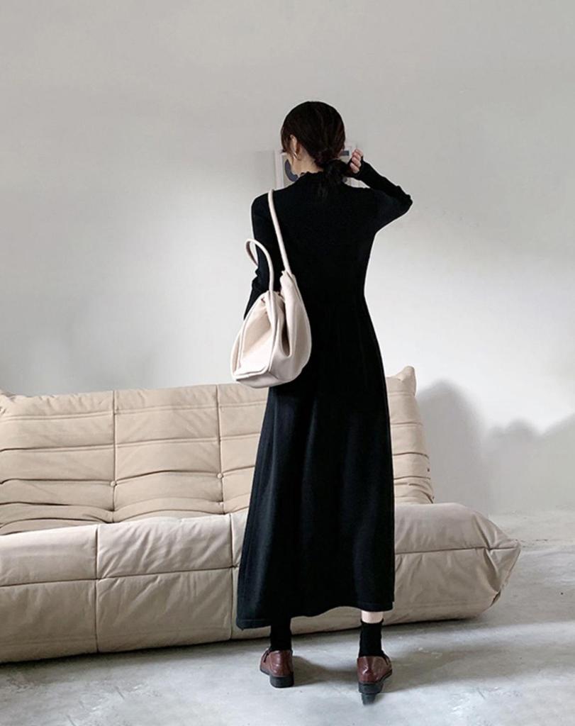 Women's Long French Knitted Dress - Autumn/Winter, Elegant Royal Style, Perfect Layer with Coat