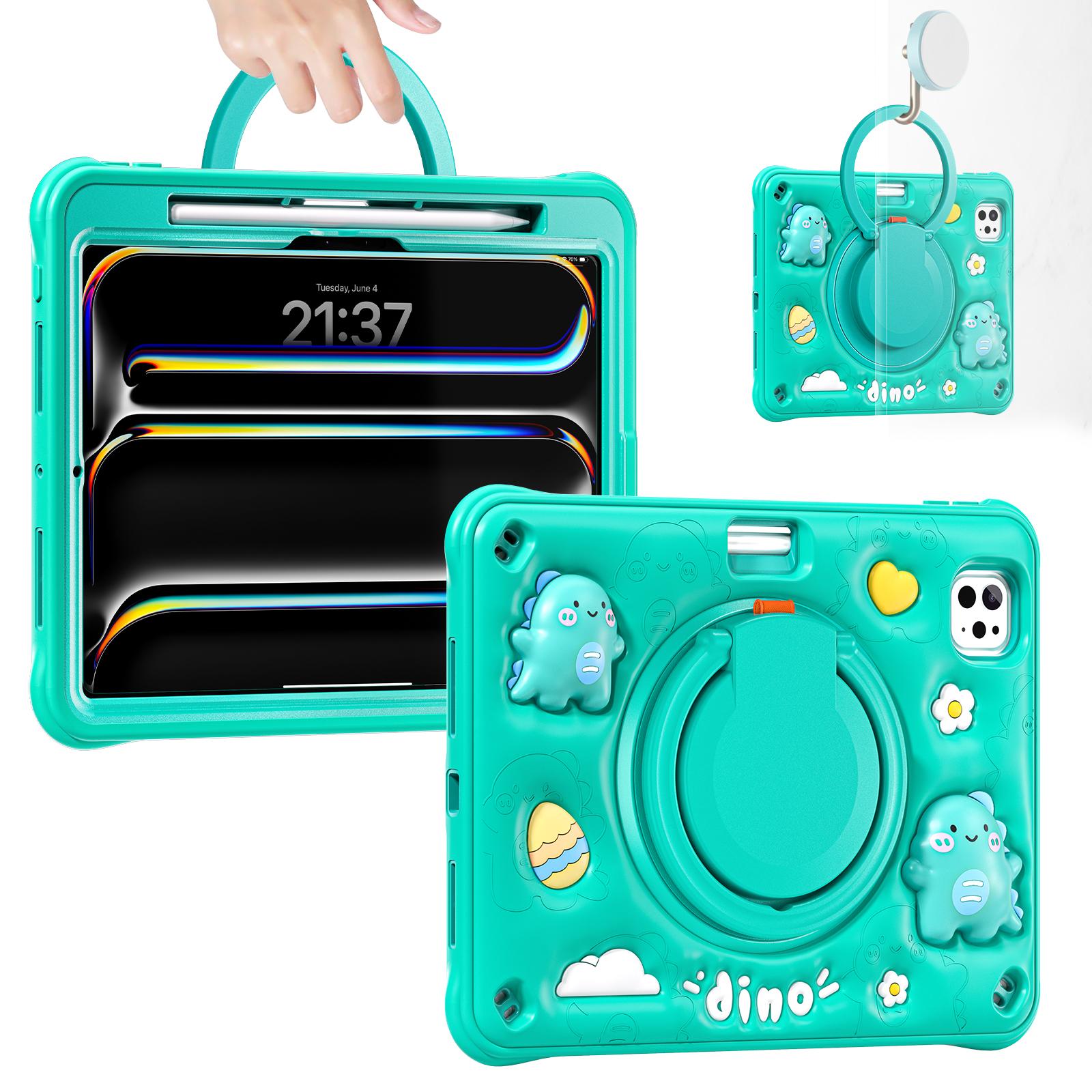 

For iPad Pro 11 (2024) Case Cartoon Dinosaur Kickstand PC+Silicone+TPU Tablet Cover A