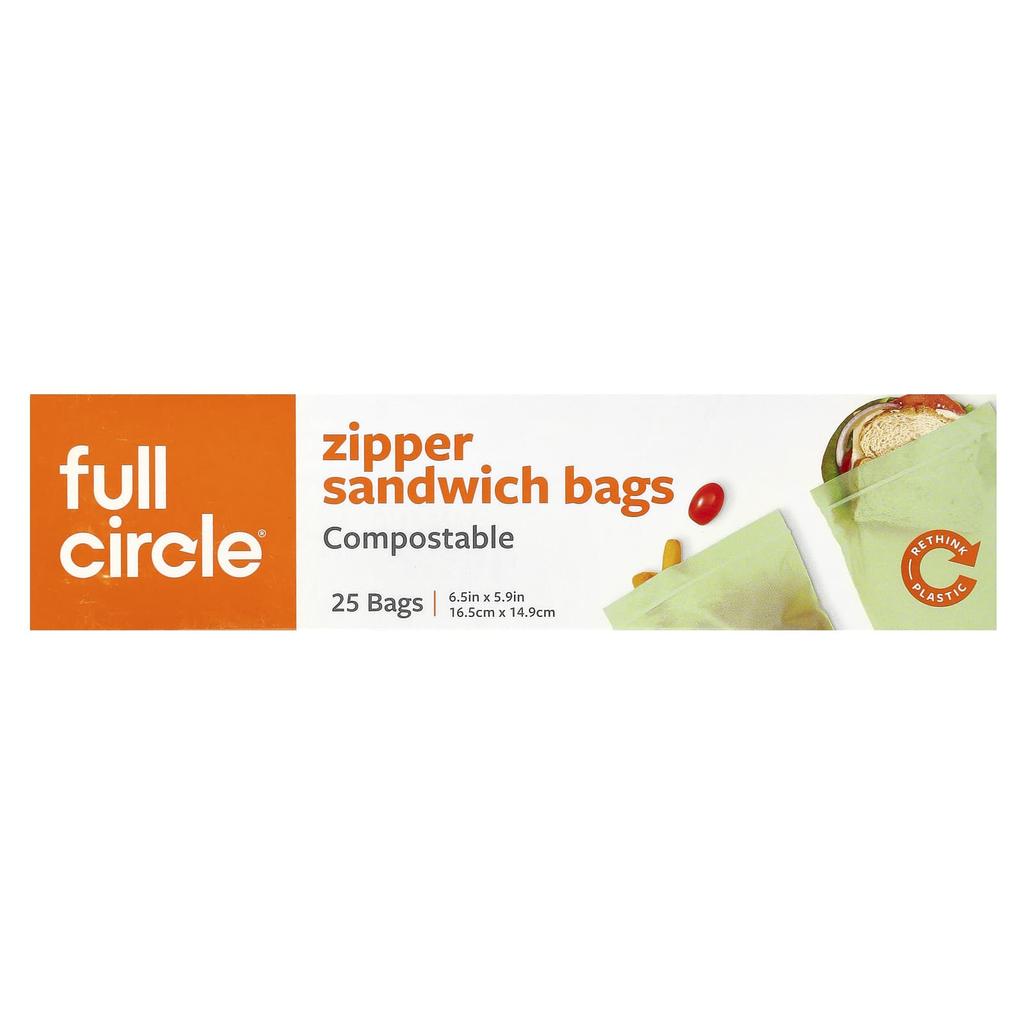 Zipper Sandwich Bags, Biodegradable, 25 Pack