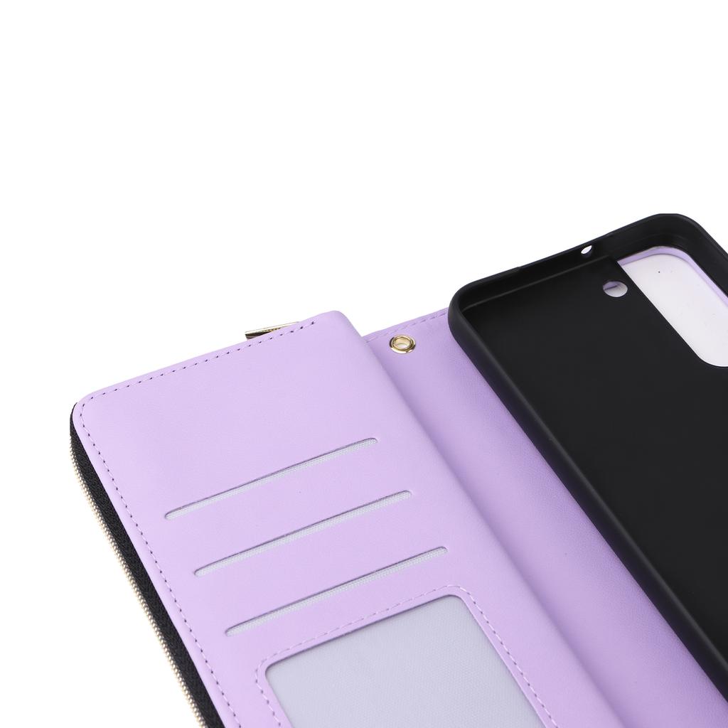 R20 Für Samsung Galaxy S22+ 5G Hülle Reißverschluss Leder Handyhülle Ständer Ansicht