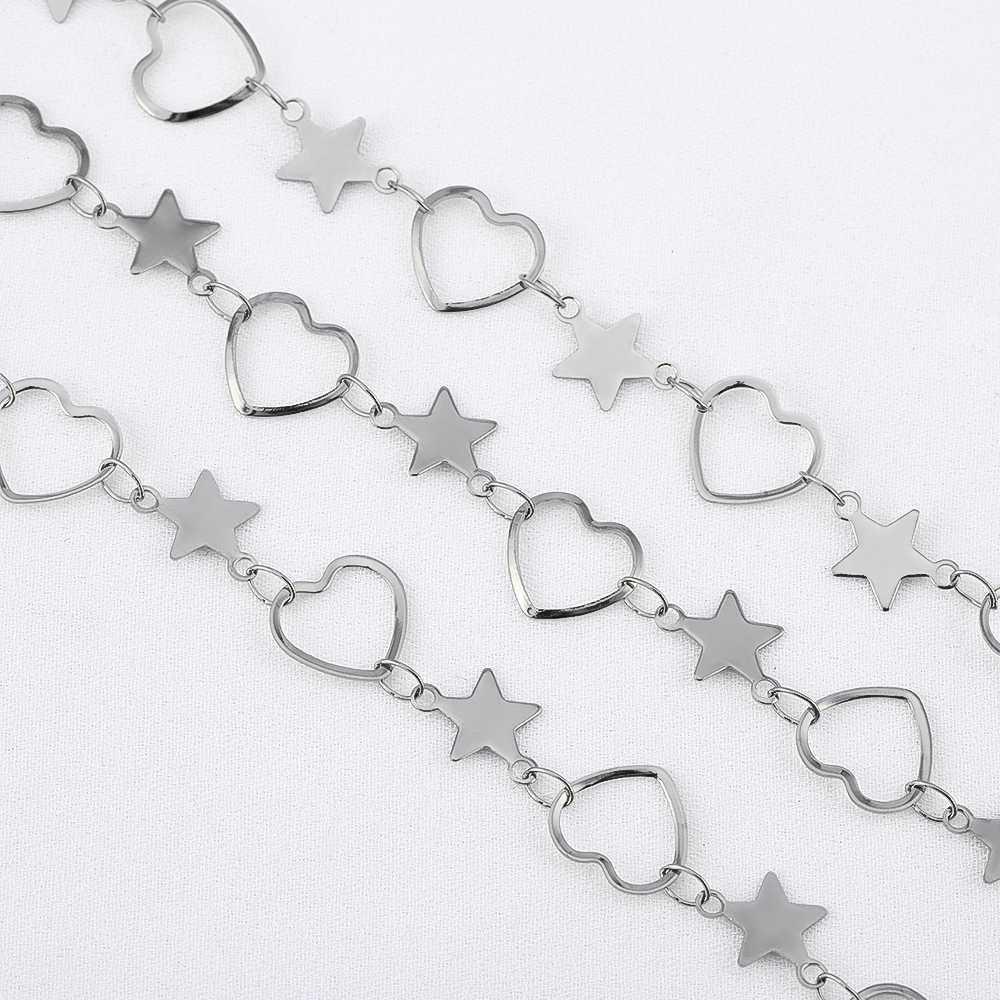 Stainless Steel Hollow Chain Flat Chain 1 Meter Length Heart Connecting Chain Love Moon Star Crown Chain Clothing Accessories