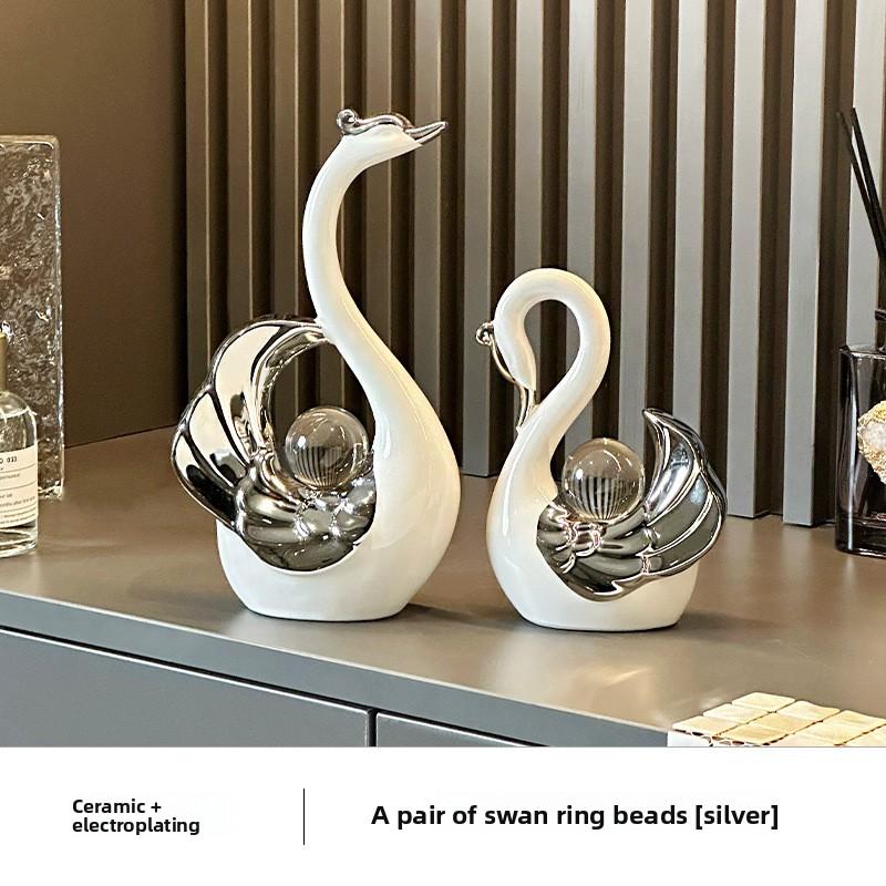 Crystal Ball Couple Swan Decoration for Modern Luxury Home Entrance, Living Room, Wine Cabinet, TV Stand, Wedding Gift
