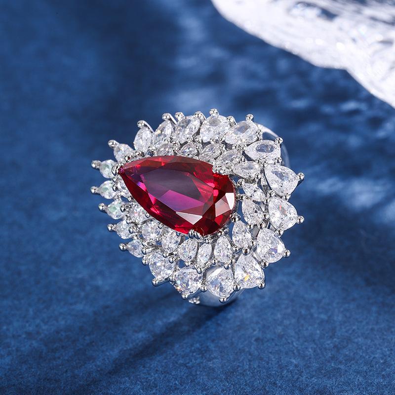 Jewelry Set Simulation Red Corundum Pendant Ring Main Stone 8 * 14