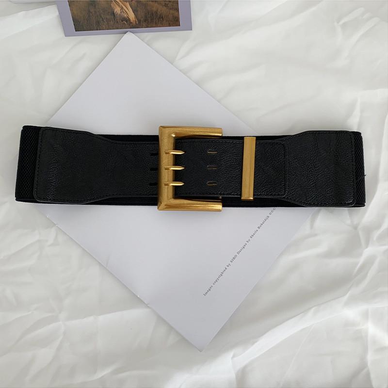 Wide Black Trendy Waist Belt For Women Comfortable Elastic Faux Leather Style