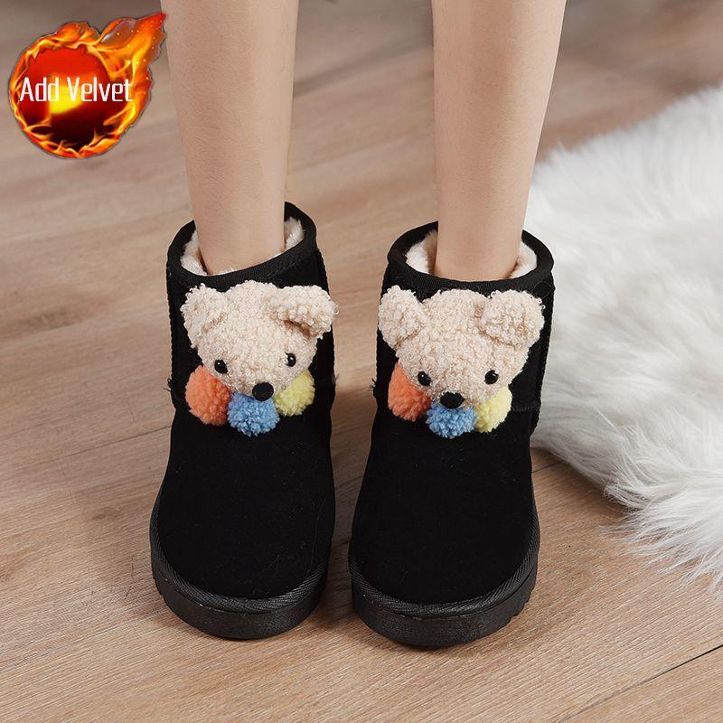 

Модные замшевые ботинки на платформе с мультяшным медведем, с круглым носком, зимние ботинки для женщин, ботильоны New Rock высокого качества, модная женская обувь 2025 36