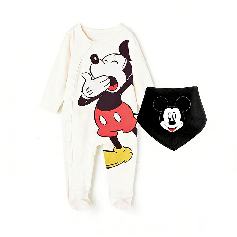 2 шт. Мультяшная печать Детская одежда Хлопок Длинный рукав Детский комбинезон с нагрудником Весна Одежда для девочки 1-3M 59