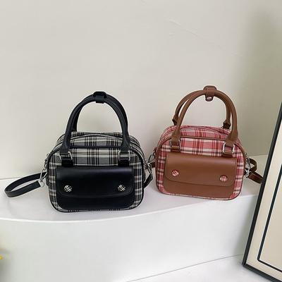Simple Hand Carry Small Square Bag Women's Summer New Fashion Trend Plaid Shoulder Messenger Bag