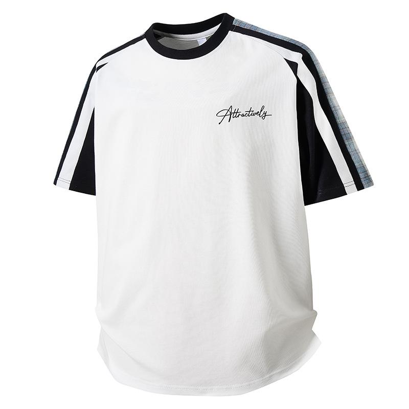 

Loose Round Neck T-shirt, Retro Contrasting Color Patchwork Checkered Top, Versatile Casual Short Sleeved T-shirt XXXXL білий