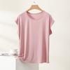 Camiseta Modal de Mujer Verano Fina Cuello Redondo Manga Corta Blusa Minimalista Holgada Tallas Grandes Transpirable Casual Diaria Camisetas