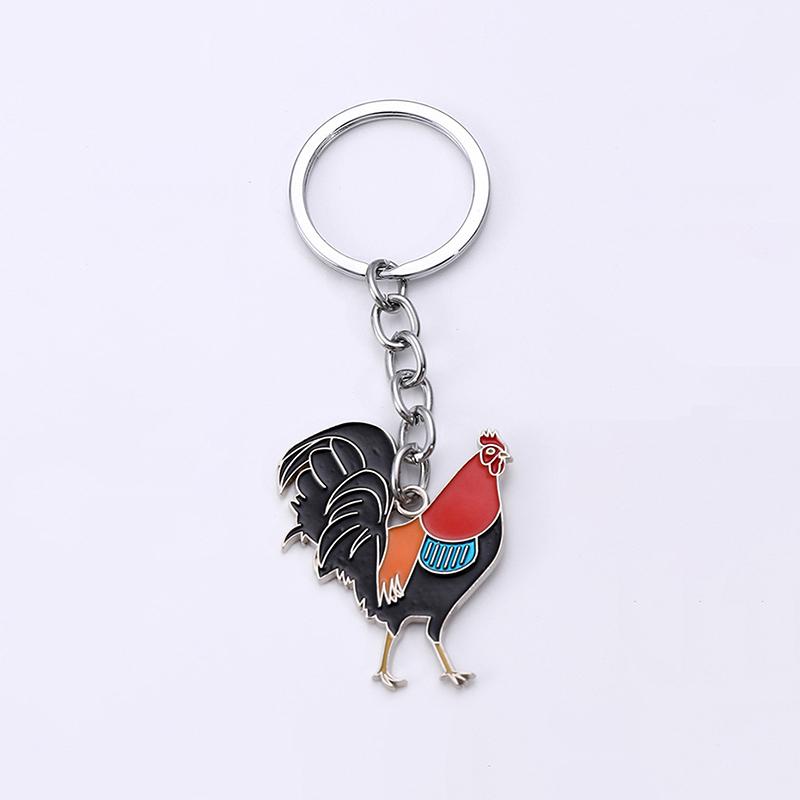 1Pc Metal Creative Oil Painting Chicken Rooster Keychain Bag Pendant For Decoration Car Key Ring Cock Key Holder