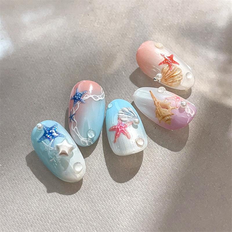 1 Sheet 5D Summer Seashell Nail Sticker Shiny Embossed Starfish Nails Stickers Summer Beach Sea Conch Nail Decals Decoration