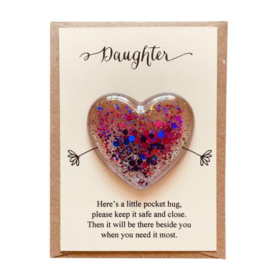 

Daughter Pocket Hug with Positive Card Emotional Support Love Heart Figurine Son Sister Niece Pocket Token Decoration Inspirational Encouragement Gift A розовый