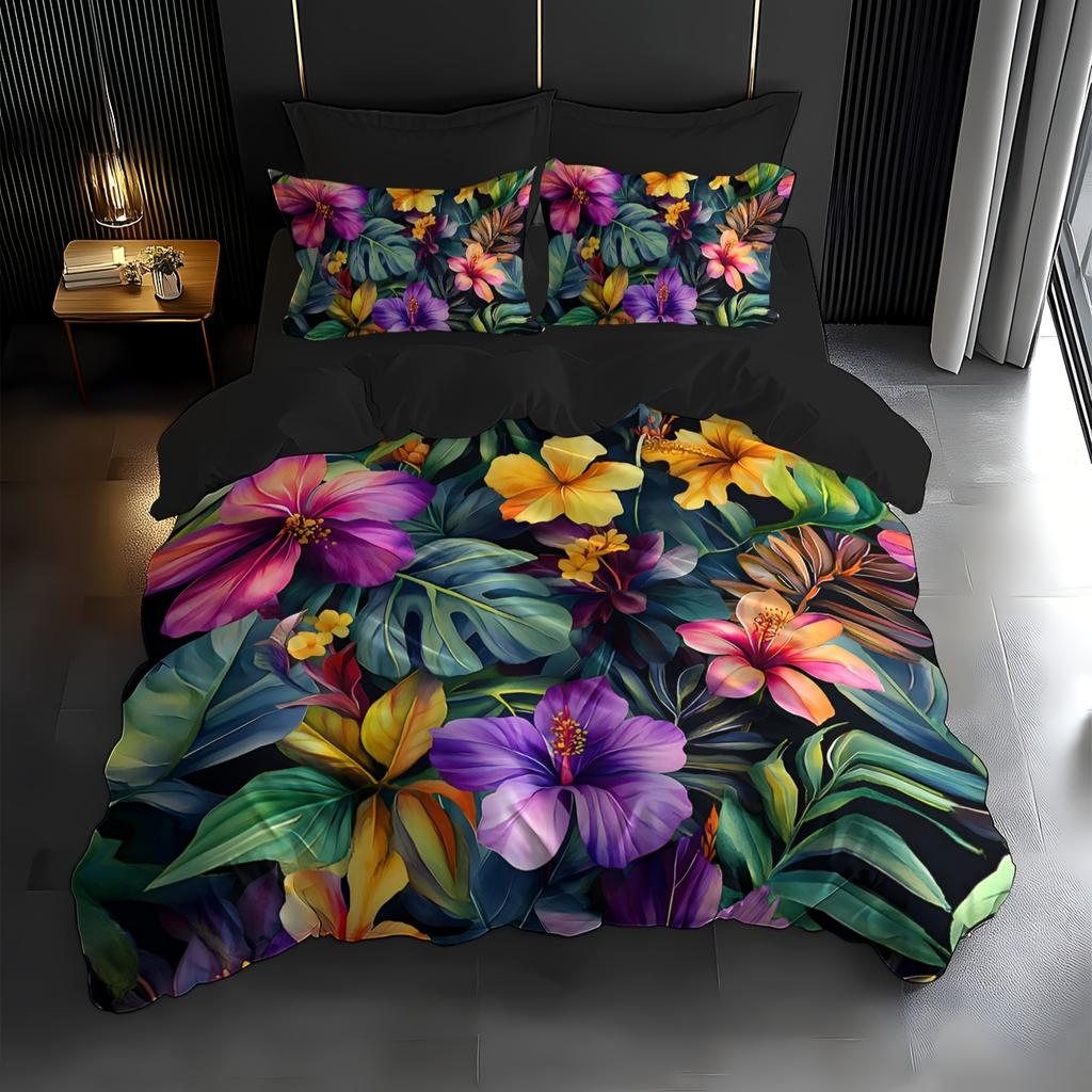 2/3pcs Bedding Set Floral and Leaf Design Pattern Brushed Digital Print Duvet Cover Set Soft Comfortable