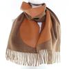 Pristine HERMES Scarf POIS CUIR Lamb leather patchwork Brown cashmere Women Used