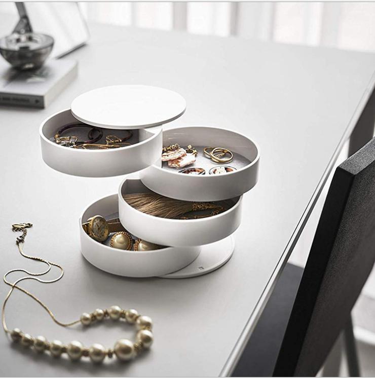 

360 ° Вращающийся ящик для хранения ювелирных изделий 4-слойный макияж Безделушки Органайзер Дисплей Коробка