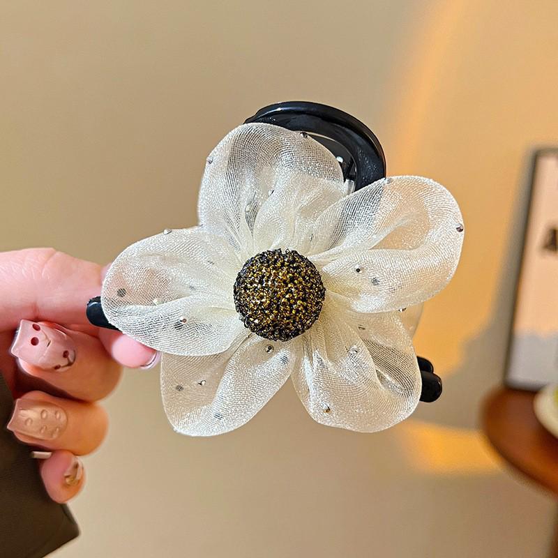 Large Summer Lace Edge Bow Claw Clip Hair Accessory for Women - Multi-Layer Feather Design