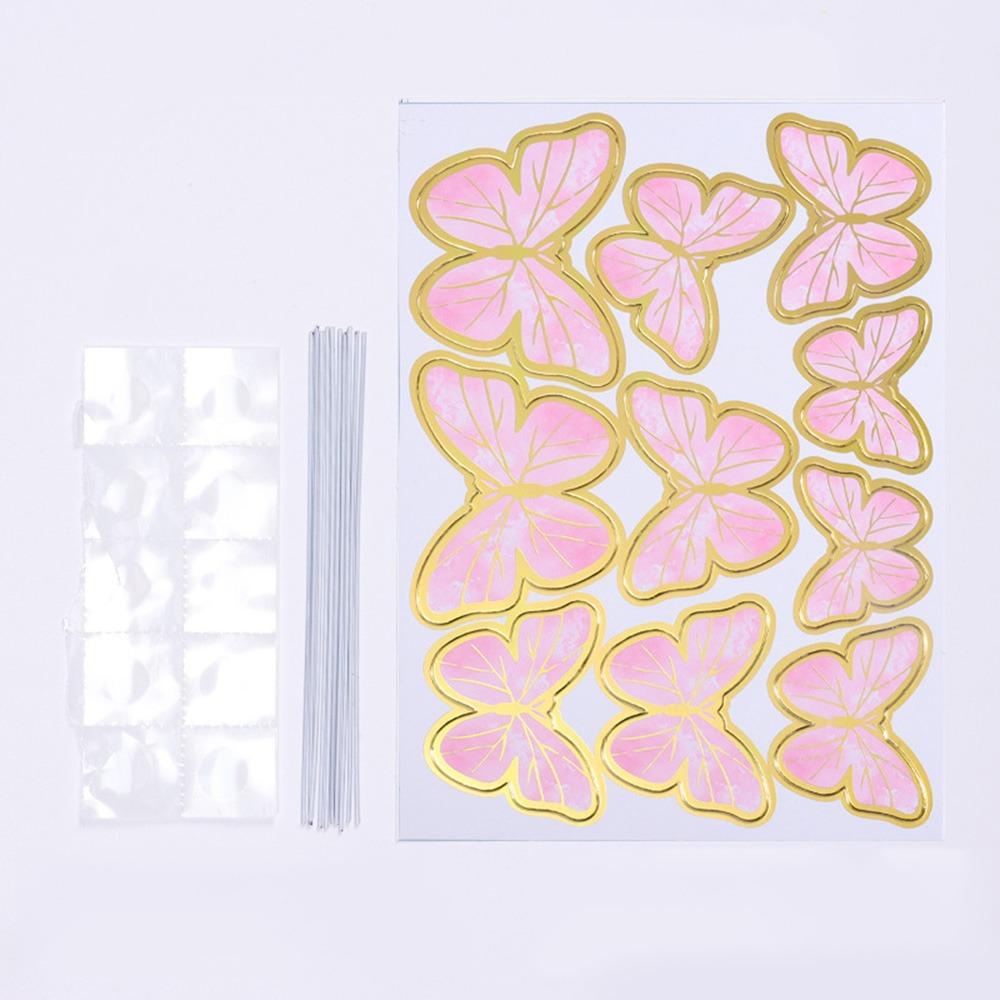 

10PCS Gilts Edged Butterfly Cake Topper Colorful Cupcake Toppers Bride Celebration Pink