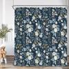 Vintage Floral Shower Curtain Plant Butterfly Floral Bathroom Curtain Decorative Polyester Bathtub Curtain with Hook
