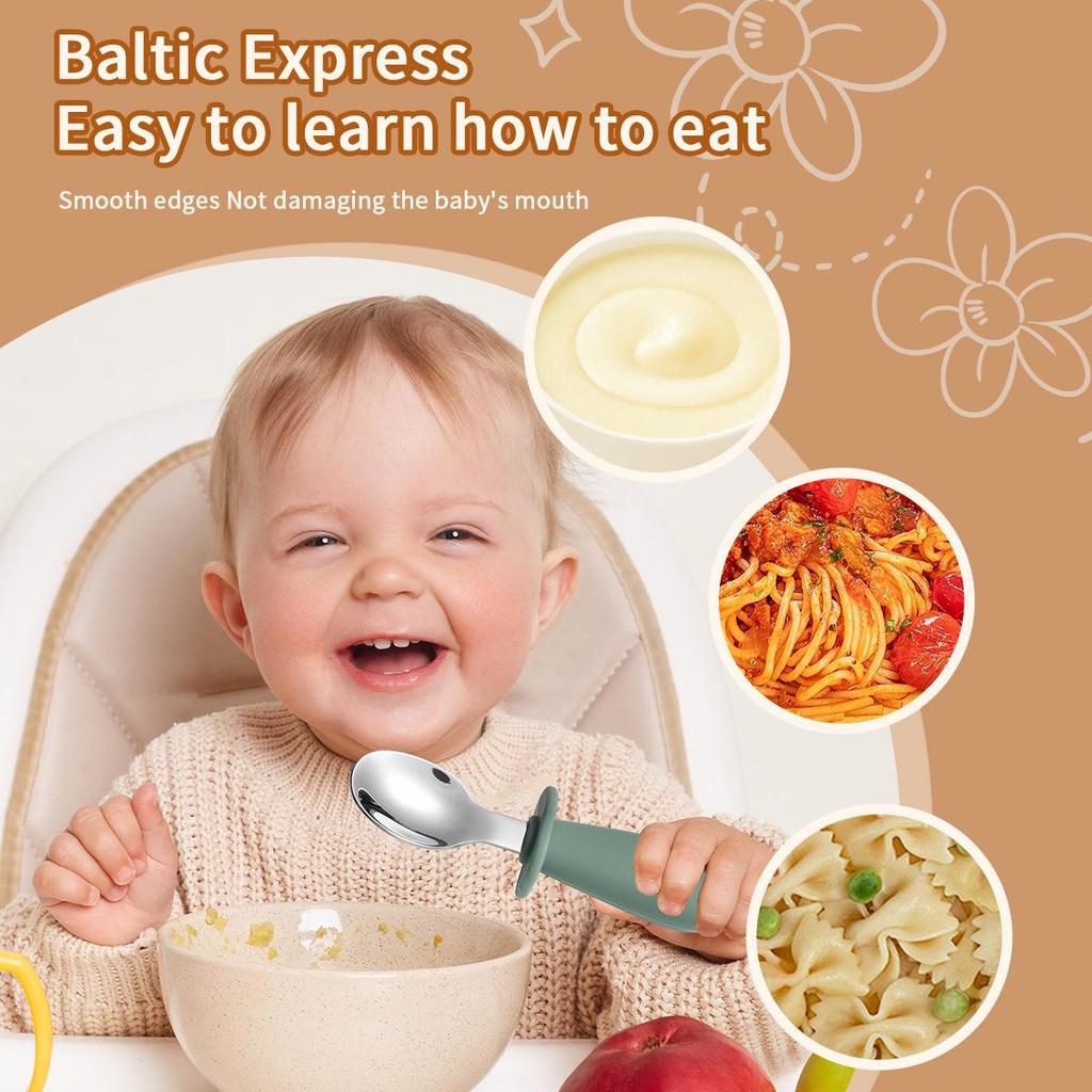 316 Stainless Steel Children's Utensil Set: Knife, Fork, Spoon with Silicone Handle for Infants and Toddlers, Portable Design for Mealtime.