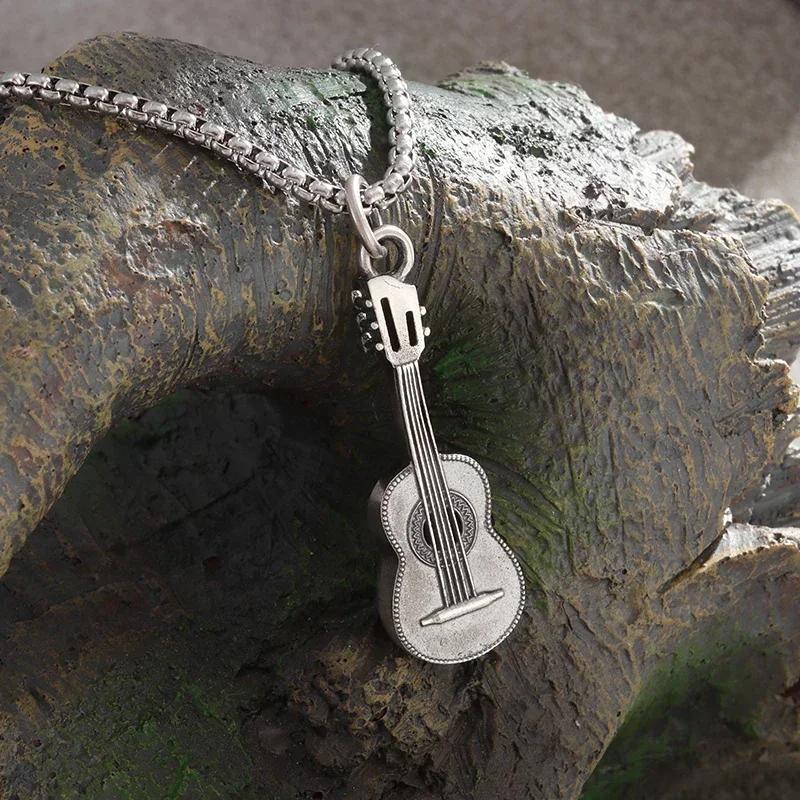 Retro Punk Music Guitar Necklace for Men Personalized Gothic Pendant Fashion Hip Hop Rock Singer Jewelry Gift