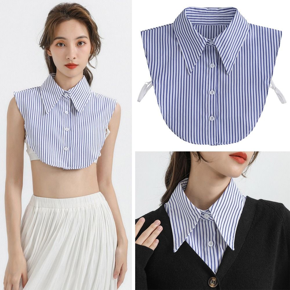 Stripes False Collar Detachable Lapel Half Shirt New Fake Collar  Women Girls